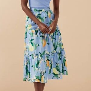 NWT Lemon Tiered Midi Skirt